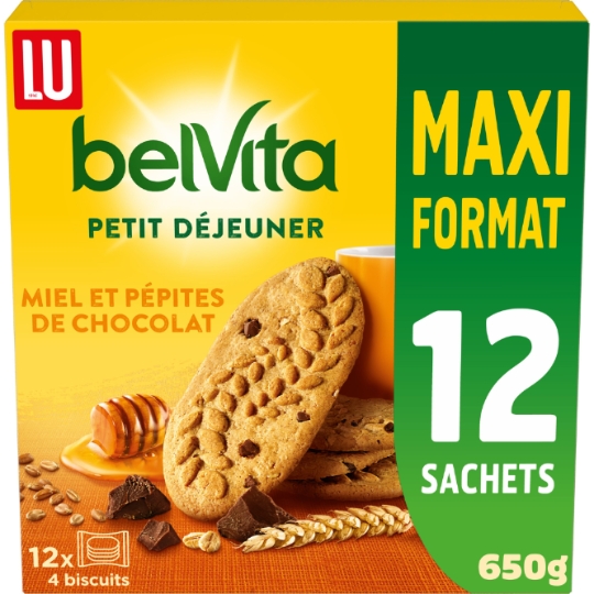 Biscuits petit déjeuner au miel et aux pépites de chocolat Original Belvita LU