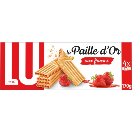 Biscuits gaufrettes fourrées aux fraises et fraises des bois La Paille d'Or LU