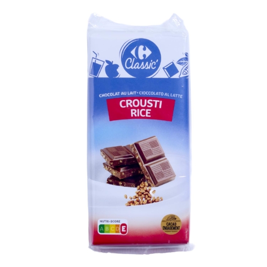 Tablette de Chocolat Lait Riz Croustillant CARREFOUR CLASSIC'