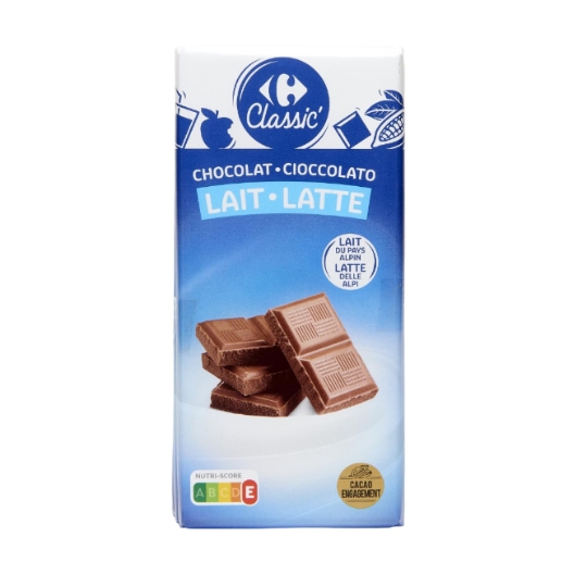 Tablette de Chocolat Lait CARREFOUR CLASSIC'