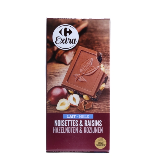 Tablette de Chocolat Lait Raisins Noisettes Entières CARREFOUR EXTRA