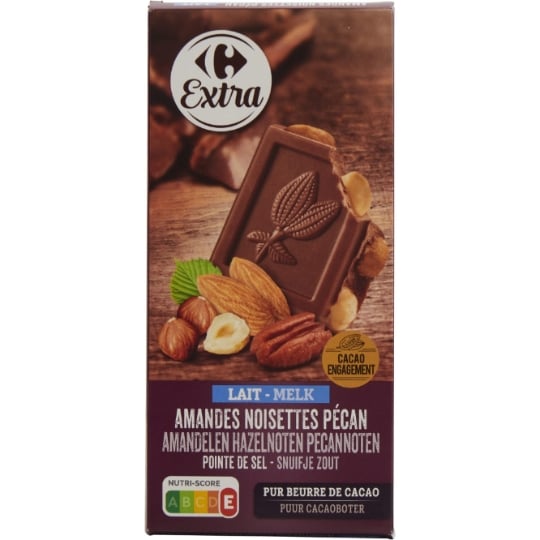 Tablette de Chocolat Lait Amandes Noisettes et Pécan CARREFOUR EXTRA