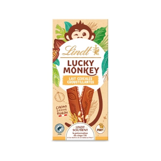 Tablette de Chocolat Lait Lucky Monkey Céréales Croustillantes LINDT