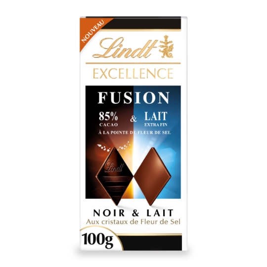 Tablette de Chocolat Lait et Noir Excellence Fusion Cristaux de Fleur de Sel LINDT