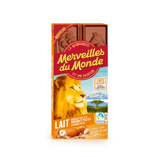 Tablette de Chocolat Lait Noisettes Amandes Pilées et Pointe de Sel MERVEILLES DU MONDE