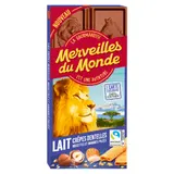 Tablette de Chocolat Lait Noisettes Amandes et Crêpes Dentelles MERVEILLES DU MONDE