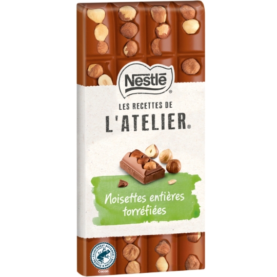 Tablette de Chocolat Lait Les Recettes de l'Atelier Noisettes Entières NESTLE
