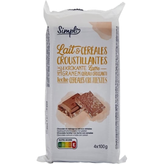 Tablette de Chocolat Lait Céréales Croustillantes SIMPL