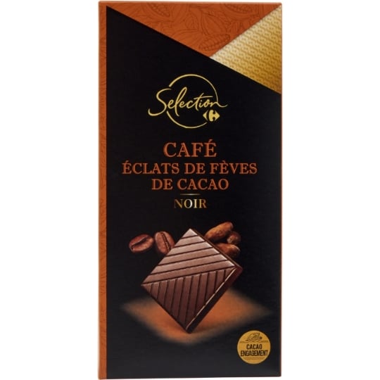 Tablette de Chocolat Noir Café Eclats Fèves de Cacao CARREFOUR SELECTION