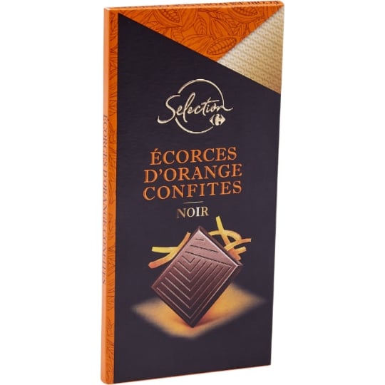 Tablette de Chocolat Noir Ecorces d'Oranges Confites CARREFOUR SELECTION