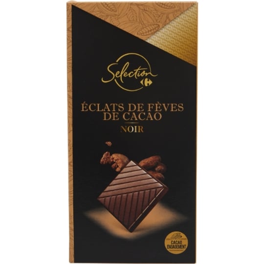 Tablette de Chocolat Noir Éclats Fèves de Cacao CARREFOUR SELECTION