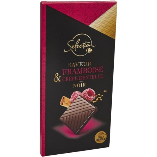 Tablette de Chocolat Noir Framboise Crêpe Dentelle CARREFOUR SELECTION