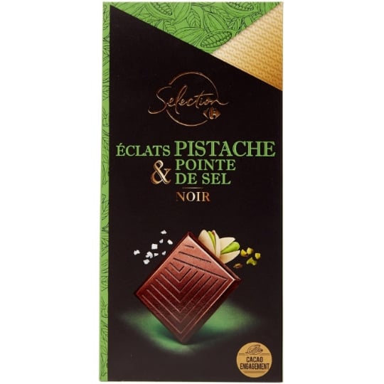 Tablette de Chocolat Noir Eclats de Pistache Pointe de Sel CARREFOUR SELECTION