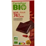 Tablette de chocolat noir bio, 74% cacao et pur beurre de cacao CARREFOUR BIO