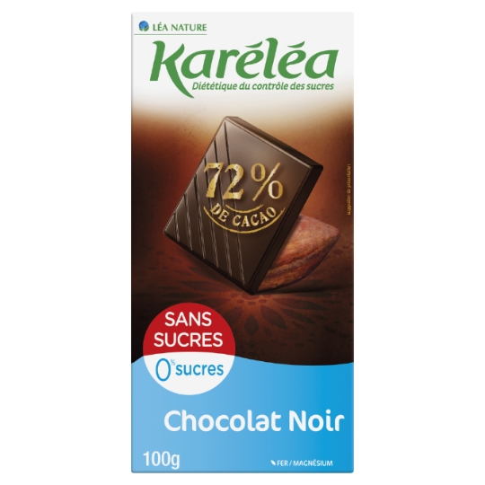 Tablette de Chocolat Noir 72% Sans Sucres KARELEA