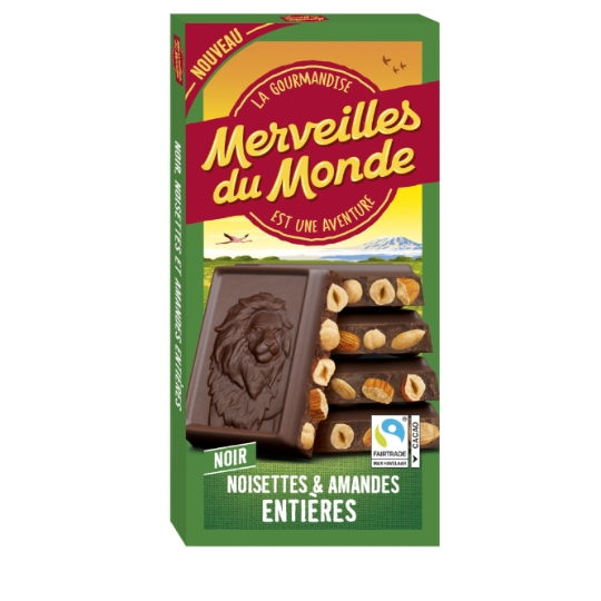 Tablette de Chocolat Noir Noisettes Amandes Entières MERVEILLES DU MONDE