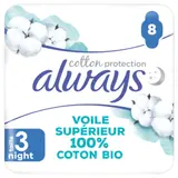 Serviettes Hygiéniques avec Ailettes Nuit Coton Bio Taille 3 ALWAYS