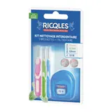 Kit nettoyage Interdentaire 3 Brossettes (0.6mm, 0.7mm, 0.9mm) 1 Fil Dentaire 10m à la Menthe Poivrée RICQLES