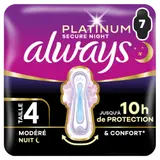 Serviettes Hygiéniques avec Ailettes Flux Modéré Taille 4 Platinium Secure Night ALWAYS