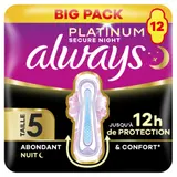 Serviettes Hygiéniques avec Ailettes Flux Abondant Taille 5 Platinium Secure Night ALWAYS