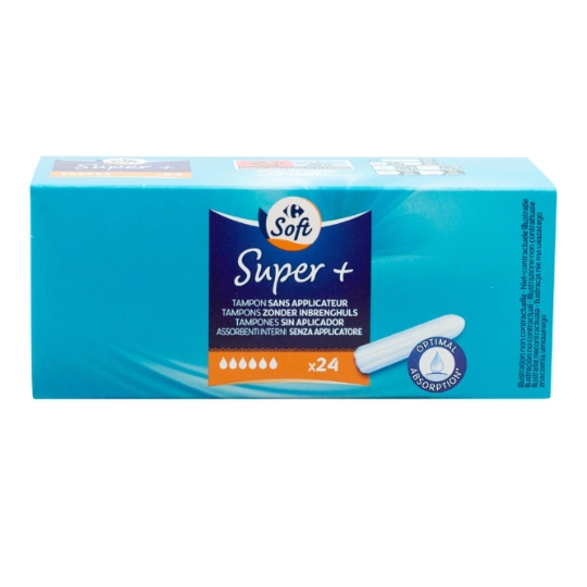 Tampons sans applicateur super + CARREFOUR SOFT