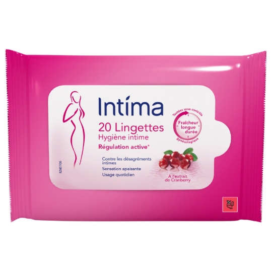 Lingettes Intime Régulation Active aux Extraits de Cranberry INTIMA