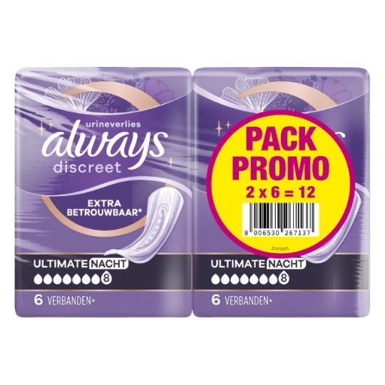 Serviettes pour Fuites Urinaires Ultimate Nuit Extra Sûre ALWAYS DISCREET