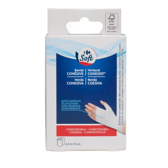 Bande élastique cohésive auto-adhésive et confortable CARREFOUR SOFT