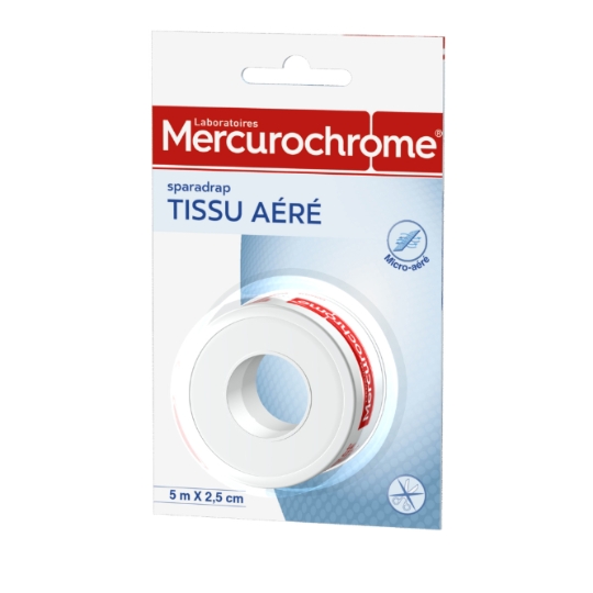 Sparadrap Tissu Micro-aéré Ultra Doux Résistant 5mX2,5cm MERCUROCHROME