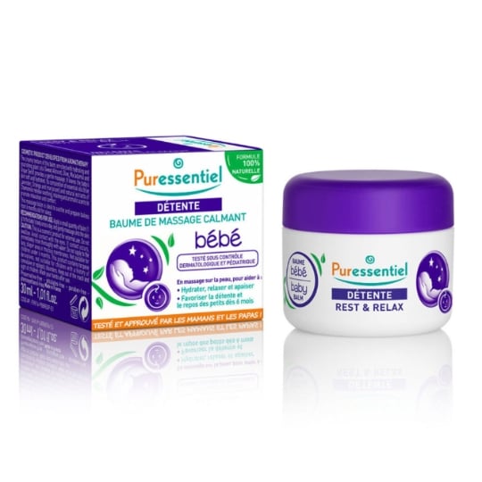 Baume de Massage Bébé Détente et Calmant aux 5 Huiles Essentielles Bio PURESSENTIEL