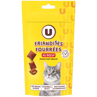 Friandises fourrées pour chat anti boule de poils au boeuf  60g