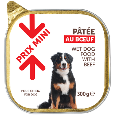 Aliment pour chien Pâtée au boeuf PRIX MINI - barquette 300g
