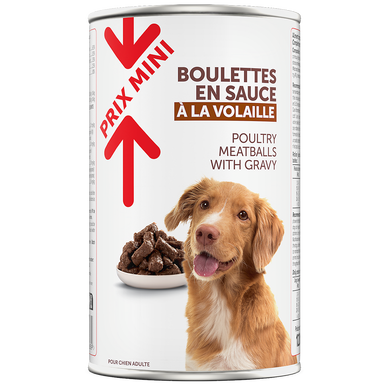 Boîte pour chien Boulettes en sauce volaille PRIX MINI boite 1,250kg