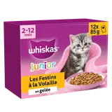 Sachets fraîcheur chaton Les Festins à la volaille en gelée 4 variétésWHISKAS -12x85g