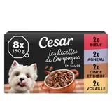 Barquettes chien Les recettes de campagne en sauce 4 variétés CESAR -8x150g