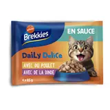 Repas pour chat au poulet et à la dinde en sauce BREKKIES sachets 4x85g
