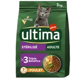 Croquettes pour chats stérilisés au poulet ULTIMA, 3kg