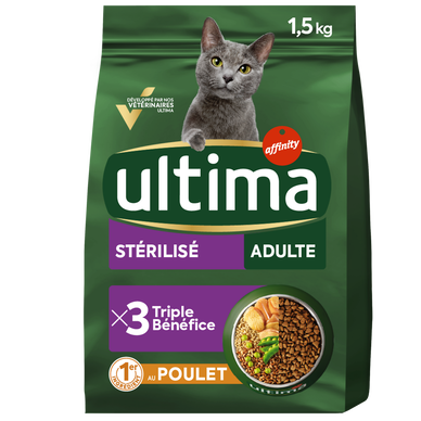 Croquettes pour chat stérilisé au poulet ULTIMA, 1,5kg