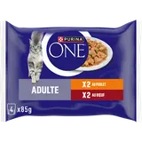 Sachets fraîcheur pour chat adulte émincés de poulet et de boeuf PURINA ONE, 4x85g