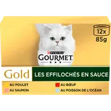 Sachets fraîcheur pour chat Les Effilochés en Sauce GOURMET GOLD, 12x85g