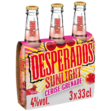 Bière aromatisée à la cerise et grenade DESPERADOS SUNLIGHT 4° - Bouteille 3x33cl