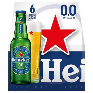 Bière blonde sans alcool HEINEKEN, 0,00°, pack de 6x25cl