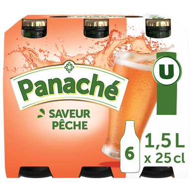 Panaché aromatisé pêche 0,5°, pack bouteille 6x25cl