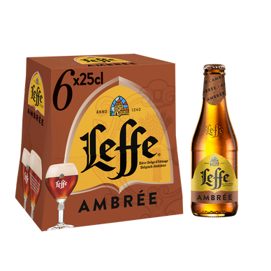 Bière ambrée LEFFE, 6,6° - bouteille 6x25cl