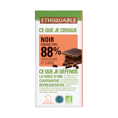 ETHIQUABLE - Chocolat noir 88% BIO - la tablette de 100g