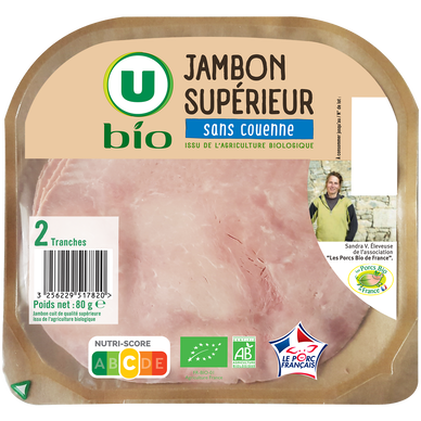 Jambon Supérieur sans couenne - x2 tranches, 80g