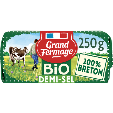 Beurre moulé bio demi-sel 80% de matière grasse GRAND FERMAGE, plaquette de 250g