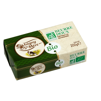 Beurre doux bio ISIGNY STE MERE, 82% de MG, plaquette de 200g