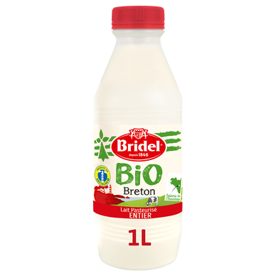 Lait bio pasteurisé entier BRIDEL, bouteille de 1l
