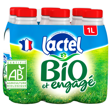 Lait Bio entier UHT LACTEL - Bouteille 6x1L